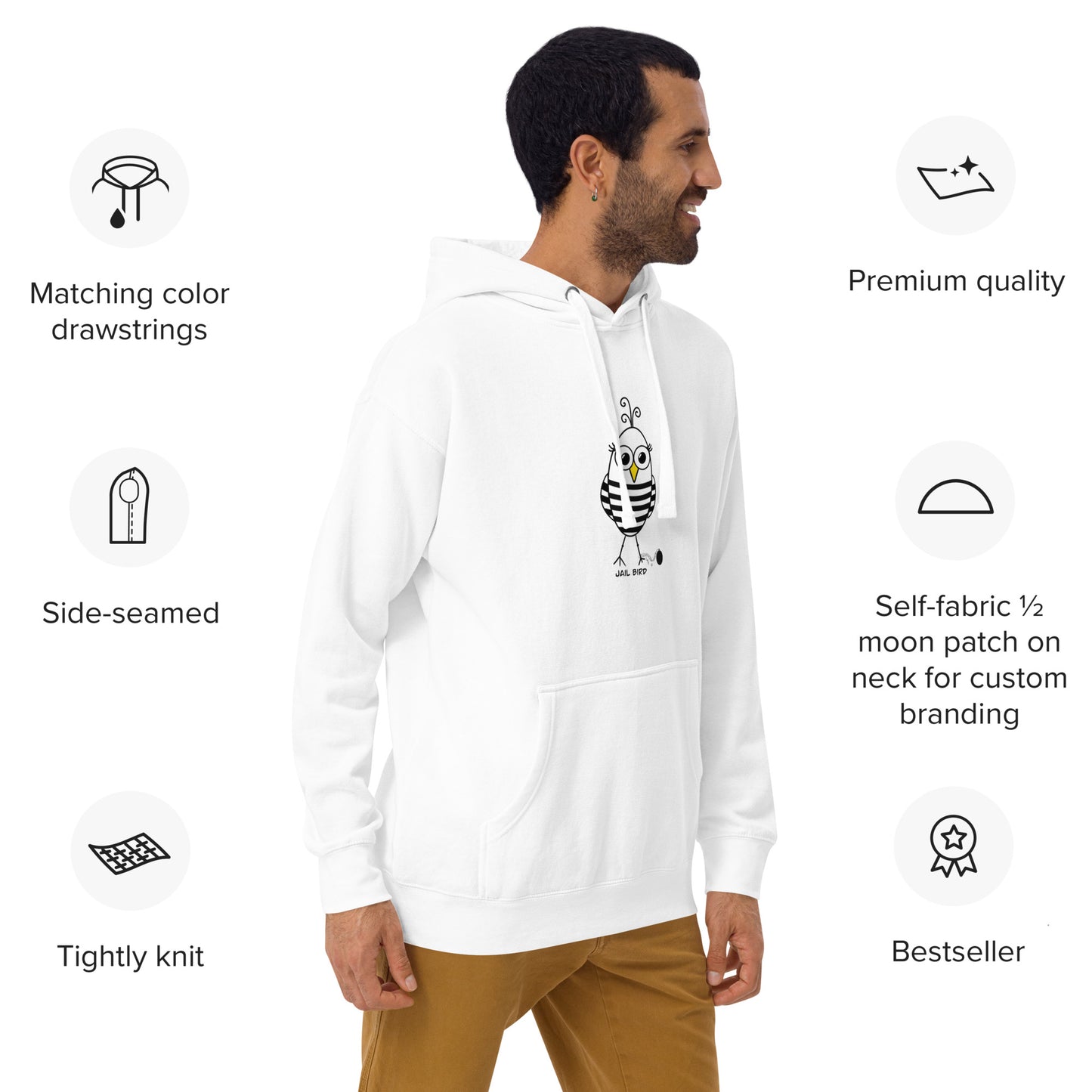 Jail Bird Premium Cotton Hoodie – Cozy Unisex Pullover for Rebels from The Quirky Bird Collection