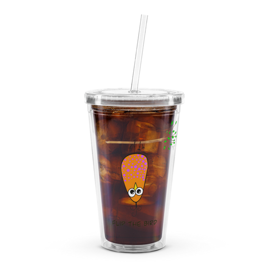 Flip the Bird Clear plastic tumbler from The Quirky Birds Collection