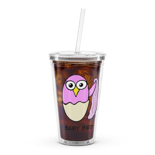 Pink Baby Bird Clear plastic tumbler from The Quirky Birds Collection