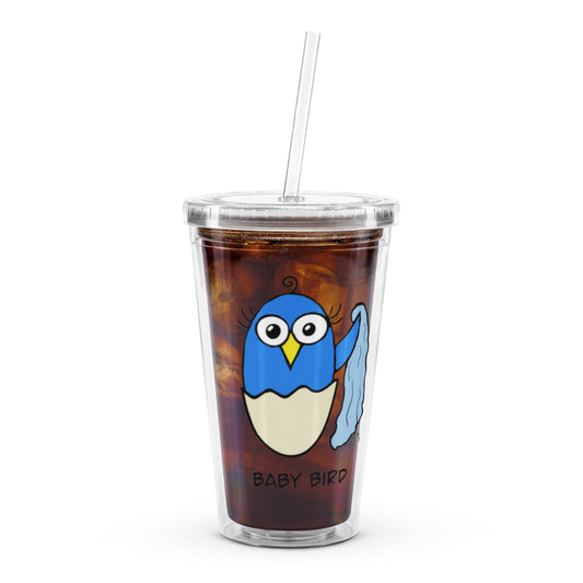 Blue Baby Bird Clear plastic tumbler from The Quirky Birds Collection