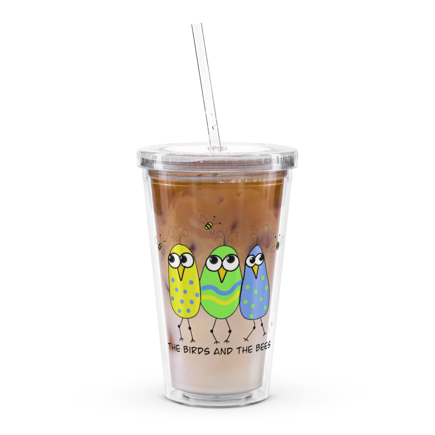 The Birds and The Bees Clear plastic tumbler from The Quirky Bird Collection