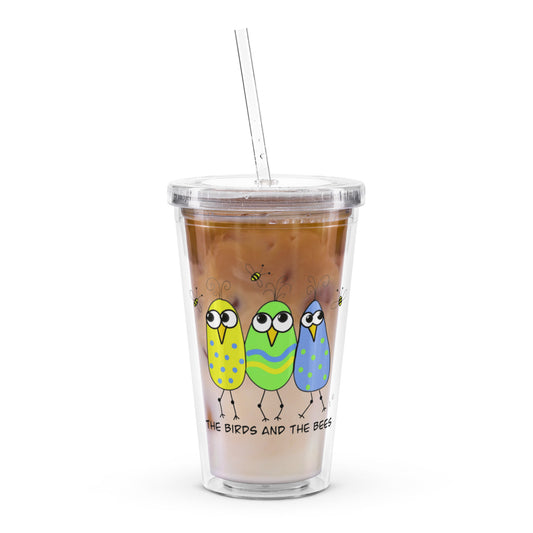 The Birds and The Bees Clear plastic tumbler from The Quirky Bird Collection