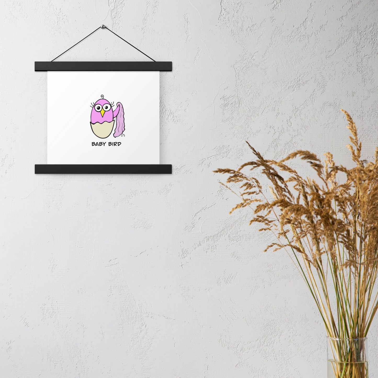Pink Baby Bird Poster with hangers from The Quirky Birds Collection