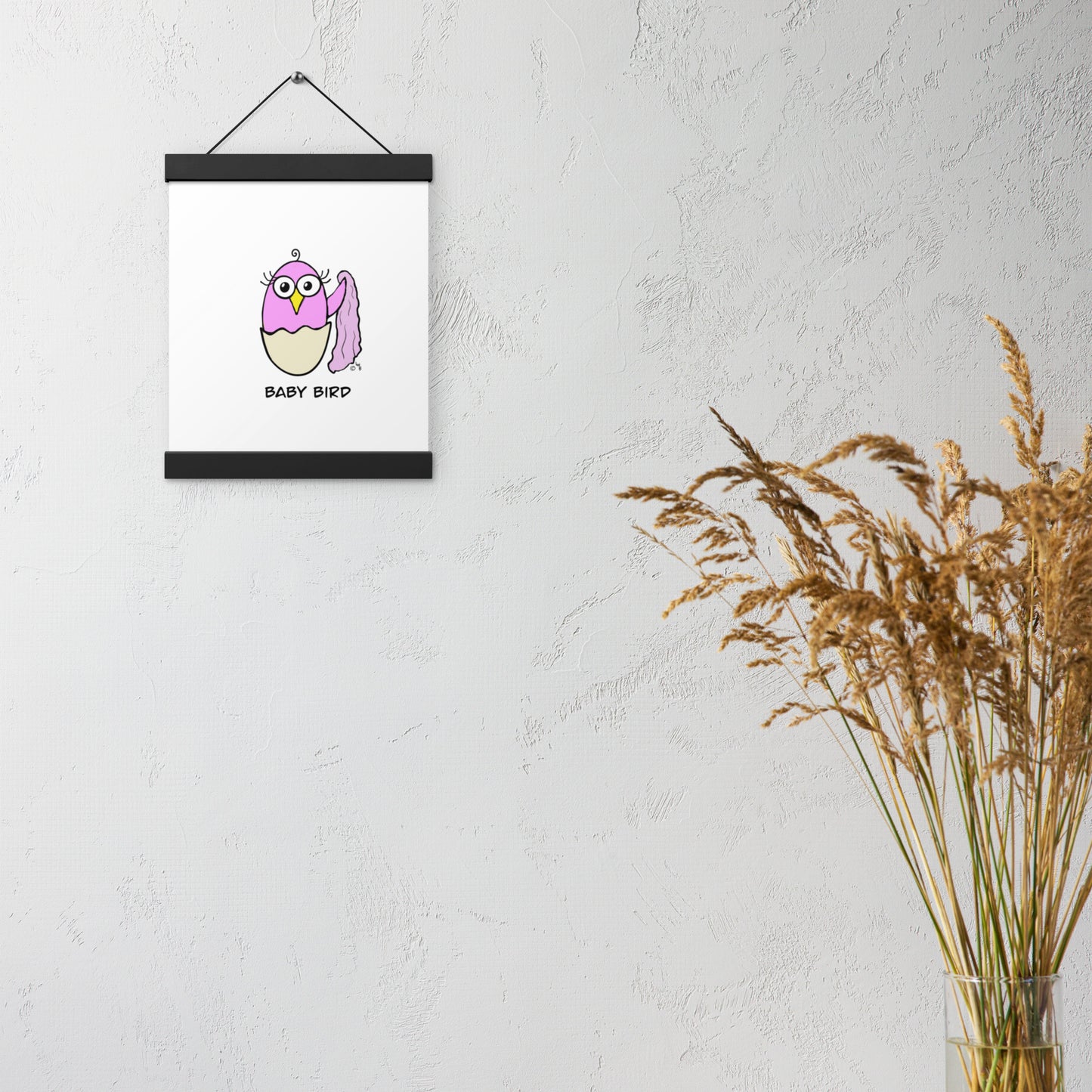 Pink Baby Bird Poster with hangers from The Quirky Birds Collection