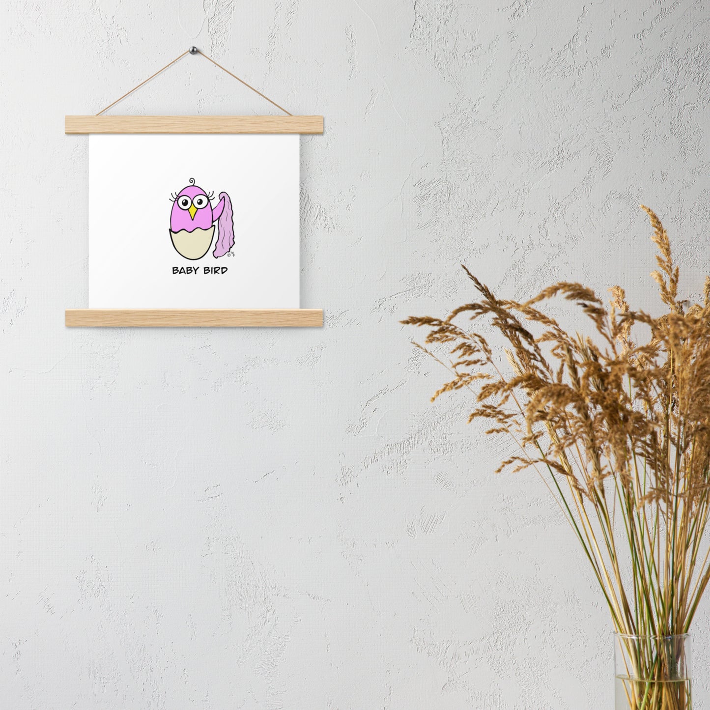 Pink Baby Bird Poster with hangers from The Quirky Birds Collection