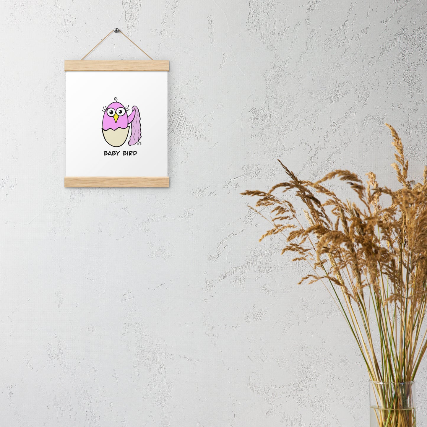 Pink Baby Bird Poster with hangers from The Quirky Birds Collection