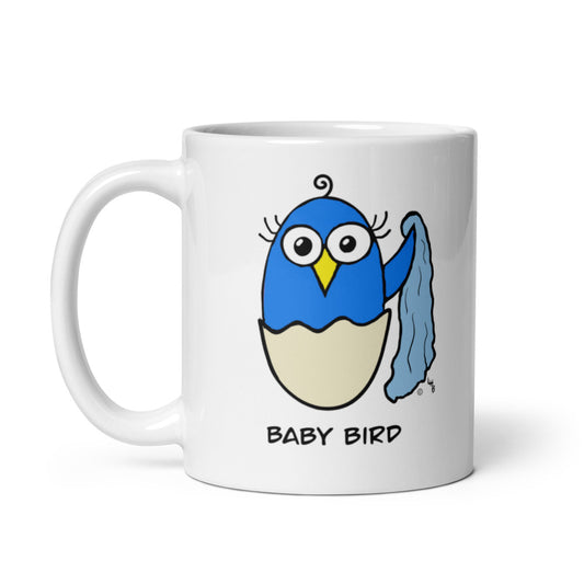 Blue Baby Bird White mug from The Quirky Bird Collection