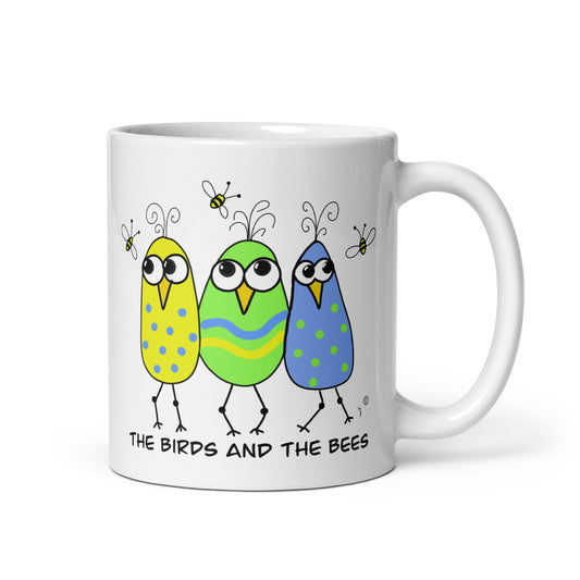 The Birds & The Bees - White glossy mug - from The Quirky Birds Collection