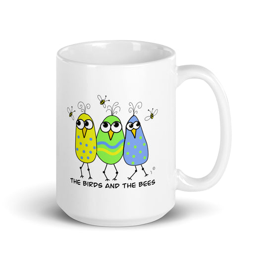 The Birds & The Bees - White glossy mug - from The Quirky Birds Collection