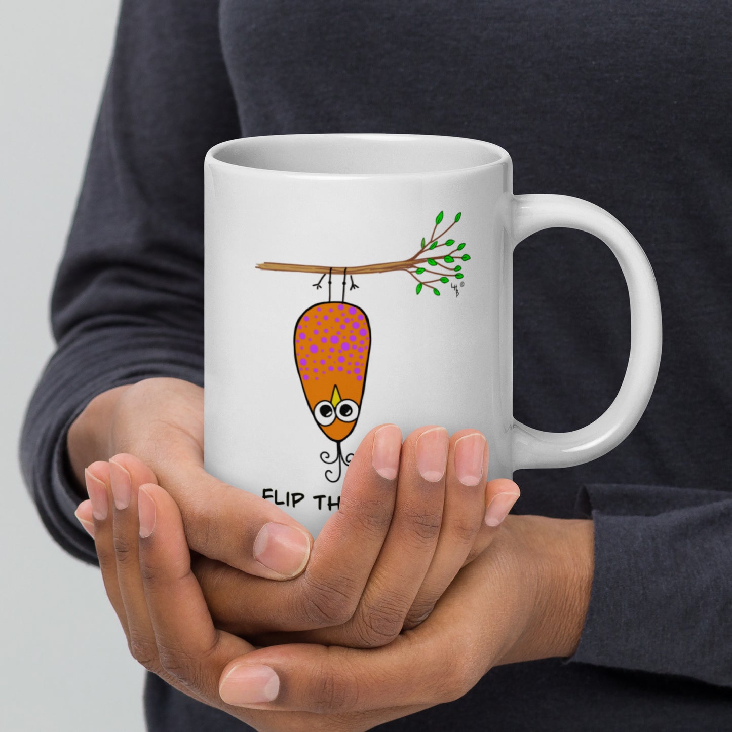 Flip the Bird White glossy mug from The Quirky Birds Collection